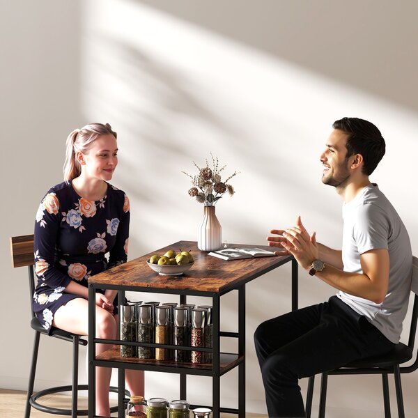 HOMCOM Tavolo da Bar Alto con 3 Ripiani di Stoccaggio e Telaio in Acciaio, 90x50x90,5 cm, Marrone Rustico e Nero | Aosom Italy