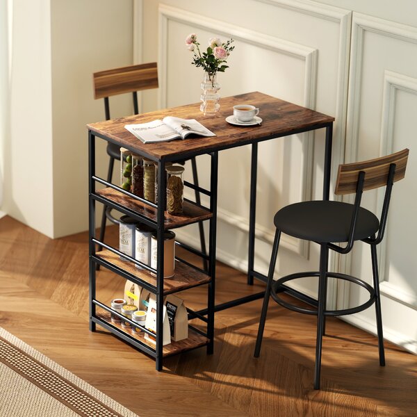 HOMCOM Tavolo da Bar Alto con 3 Ripiani di Stoccaggio e Telaio in Acciaio, 90x50x90,5 cm, Marrone Rustico e Nero | Aosom Italy