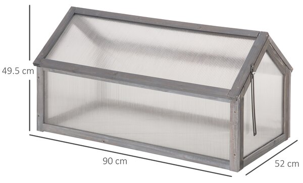 Outsunny Mini-Serra, Casa per Piante Compatta in Legno, Pannelli in Policarbonato, Apertura di Ventilazione, 90x52x49,5 cm, Grigio | Aosom Italy