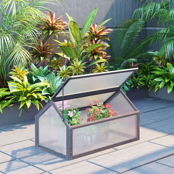 Outsunny Mini-Serra, Casa per Piante Compatta in Legno, Pannelli in Policarbonato, Apertura di Ventilazione, 90x52x49,5 cm, Grigio | Aosom Italy