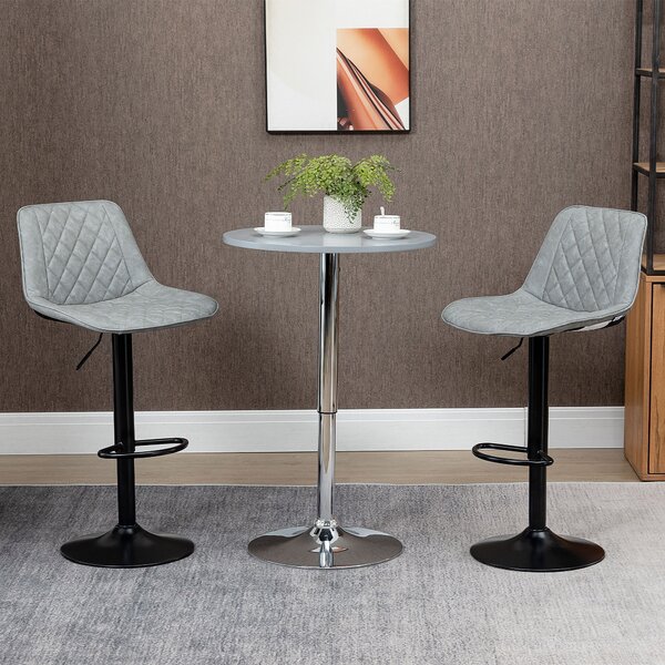 HOMCOM Set 2 Sgabelli da Bar Girevoli, Altezza Regolabile 86–106 cm, Pelle Sintetica, Schienale e Poggiapiedi, Grigio | Aosom Italy