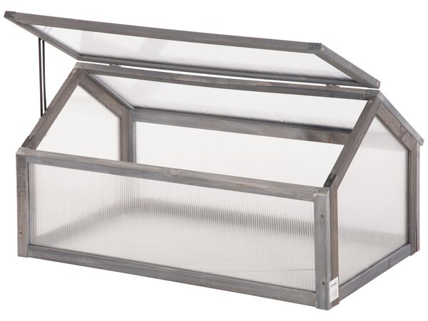 Outsunny Mini-Serra, Casa per Piante Compatta in Legno, Pannelli in Policarbonato, Apertura di Ventilazione, 90x52x49,5 cm, Grigio | Aosom Italy