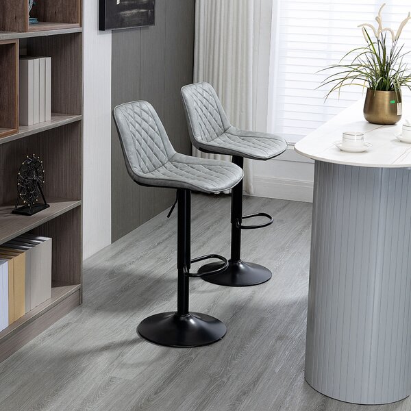 HOMCOM Set 2 Sgabelli da Bar Girevoli, Altezza Regolabile 86–106 cm, Pelle Sintetica, Schienale e Poggiapiedi, Grigio | Aosom Italy