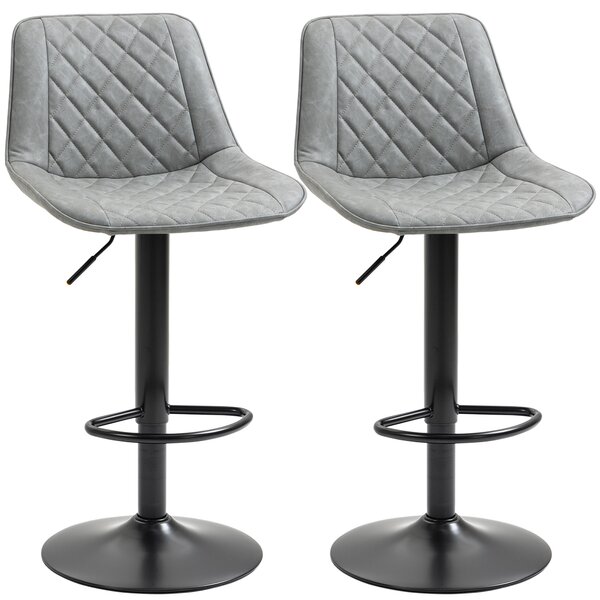 HOMCOM Set 2 Sgabelli da Bar Girevoli, Altezza Regolabile 86–106 cm, Pelle Sintetica, Schienale e Poggiapiedi, Grigio | Aosom Italy