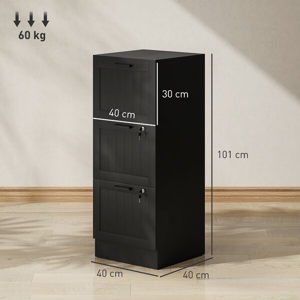 HOMCOM Cassettiera compatta 3 cassetti con serrature e guide regolabili, 40 x 40 x 101 cm, nero | Aosom Italy