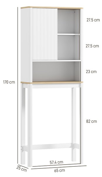 HOMCOM Mobile Sopra WC con Porta a Doghe, Scomparti e Ripiano Regolabile, 65x25x170 cm, Bianco | Aosom Italy