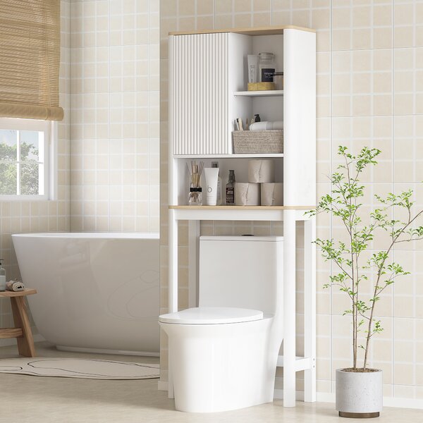 HOMCOM Mobile Sopra WC con Porta a Doghe, Scomparti e Ripiano Regolabile, 65x25x170 cm, Bianco | Aosom Italy