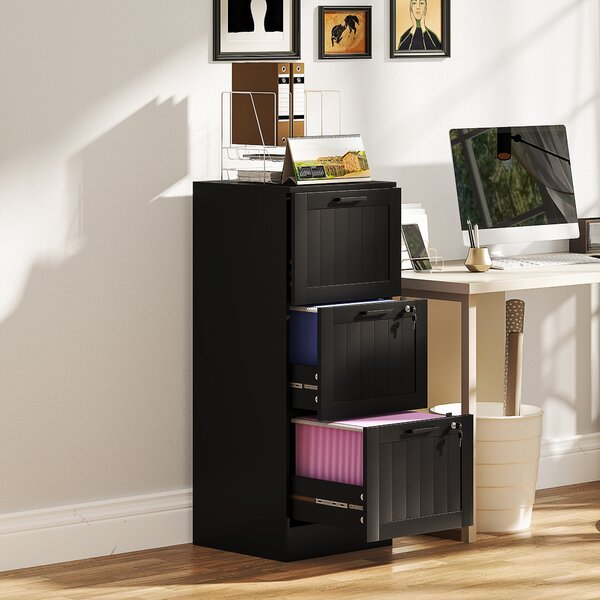 HOMCOM Cassettiera compatta 3 cassetti con serrature e guide regolabili, 40 x 40 x 101 cm, nero | Aosom Italy