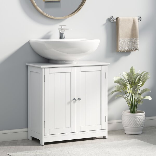 Kleankin Mobiletto Bagno Sottolavabo a 2 Ante con Ripiano Regolabile e Intaglio a U, Mobile in MDF, 60x30x60 cm, Bianco|Aosom Italy