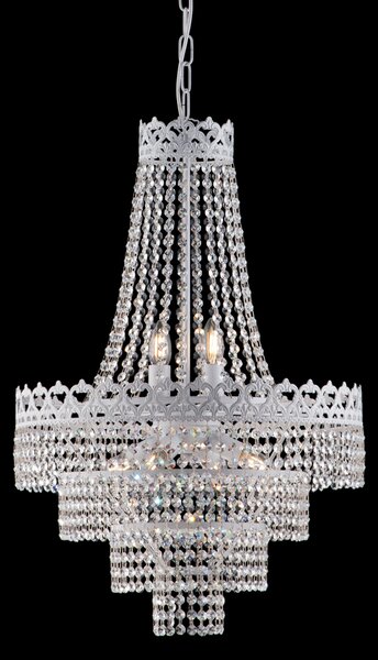 Lampadario Classico Shabby Bianco E Argento Con Strass Cristallo 6 Luci  Regina