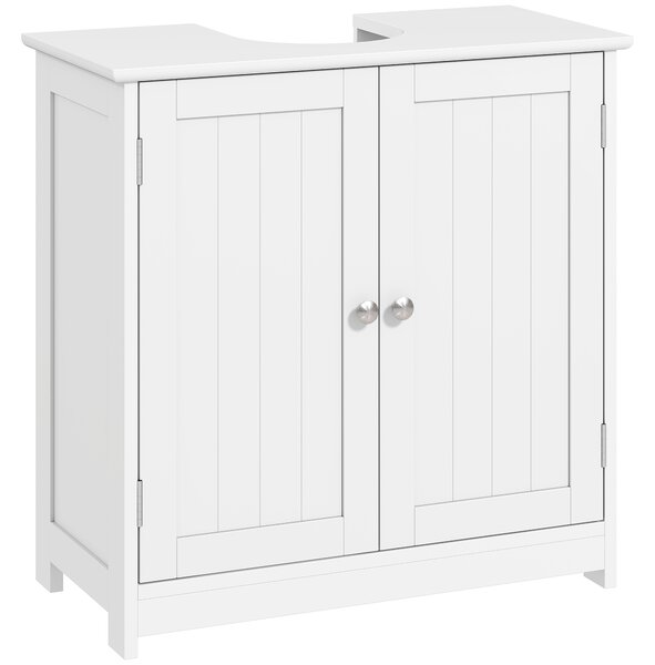 Kleankin Mobiletto Bagno Sottolavabo a 2 Ante con Ripiano Regolabile e Intaglio a U, Mobile in MDF, 60x30x60 cm, Bianco|Aosom Italy