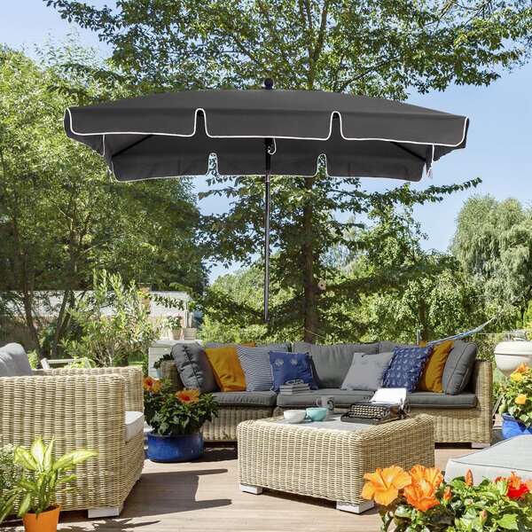 Outsunny Ombrellone da Giardino Rettangolare con Inclinazione Regolabile e Palo in Alluminio, 198x130x240cm, Grigio e Nero|Aosom