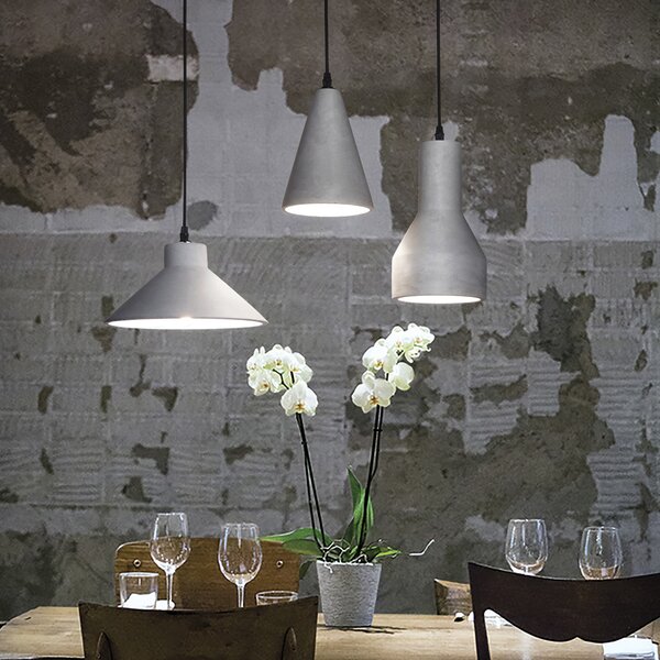 Sospensione Industrial-Minimal Oil-2 Metallo Cemento Grigio 1 Luce E27