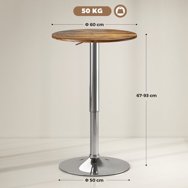 HOMCOM Tavolo Alto da Bar con Altezza Regolabile e Piano Girevole 360°, 60x60x93 cm, Marrone | Aosom Italy
