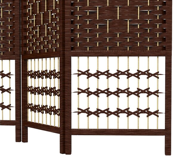 HOMCOM Paravento Interno a 4 Pannelli, Divisore di Ambienti Pieghevole, in Legno, 160x1,5x170 cm, Marrone | Aosom Italy