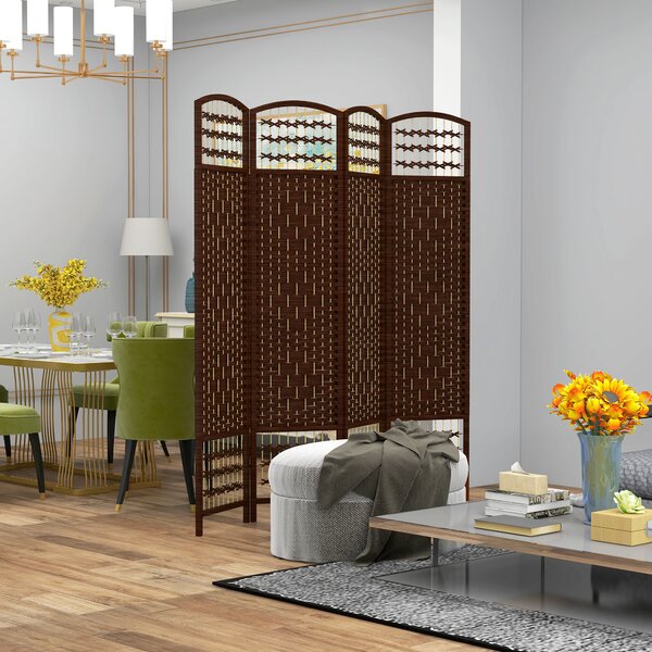 HOMCOM Paravento Interno a 4 Pannelli, Divisore di Ambienti Pieghevole, in Legno, 160x1,5x170 cm, Marrone | Aosom Italy