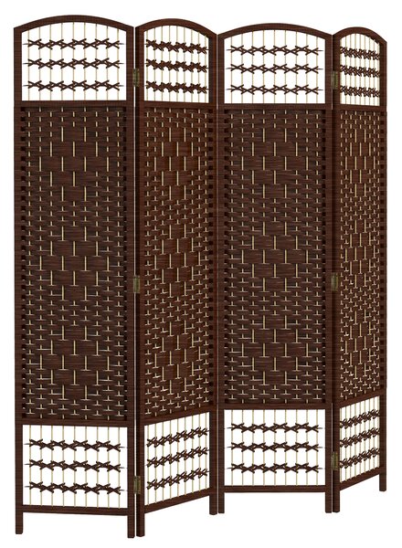 HOMCOM Paravento Interno a 4 Pannelli, Divisore di Ambienti Pieghevole, in Legno, 160x1,5x170 cm, Marrone | Aosom Italy