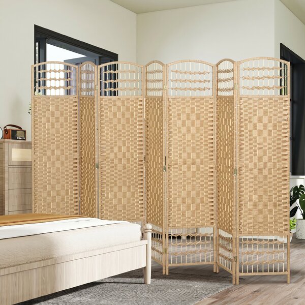 HOMCOM Paravento Interno a 8 Pannelli, Divisore di Ambienti Pieghevole, in Legno, 320x1,5x170 cm, Legno Naturale | Aosom Italy