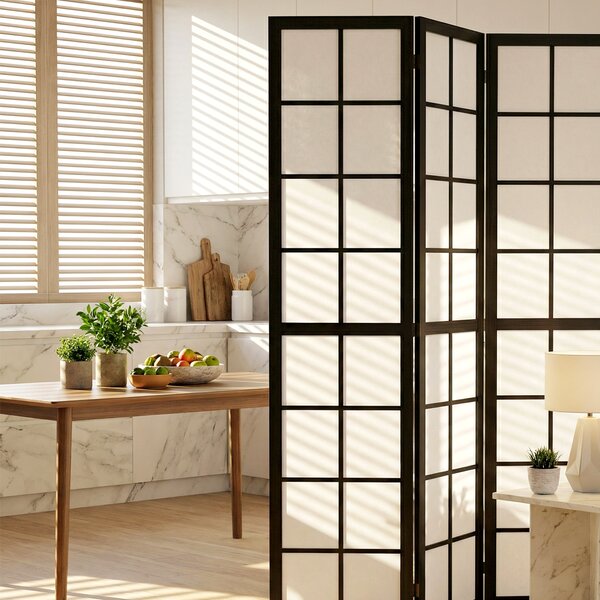 HOMCOM Paravento Interno Pieghevole a 4 Pannelli, Separatore per Soggiorno e Camera da Letto, 160x170x1,7 cm, Nero | Aosom Italy