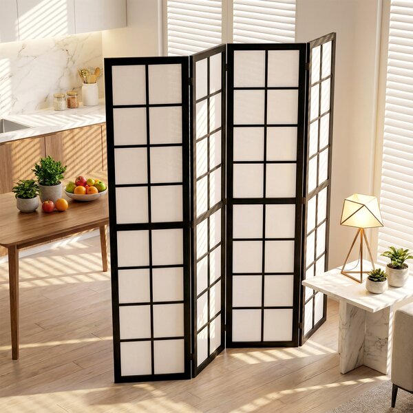 HOMCOM Paravento Interno Pieghevole a 4 Pannelli, Separatore per Soggiorno e Camera da Letto, 160x170x1,7 cm, Nero | Aosom Italy