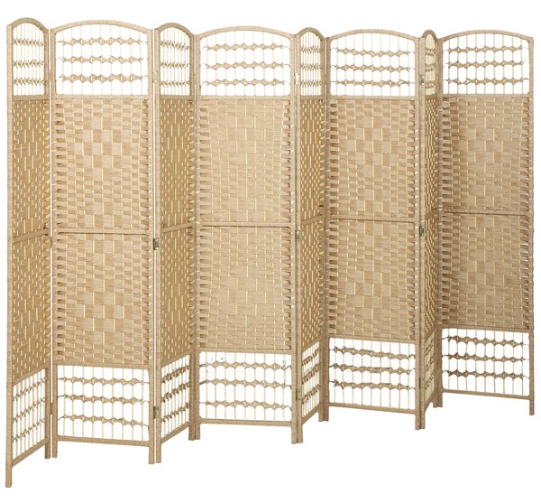 HOMCOM Paravento Interno a 8 Pannelli, Divisore di Ambienti Pieghevole, in Legno, 320x1,5x170 cm, Legno Naturale | Aosom Italy