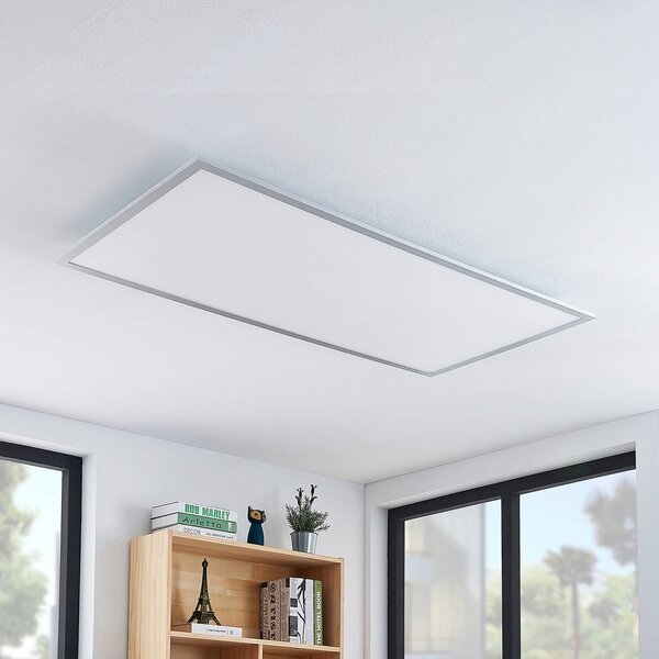 Plafoniera LED Lindby Zento, 120 cm, argento, 4.000 K Zento, Alluminio / Grigio / Zincato, Cucina, Plastica, Moderno, Pannello LED