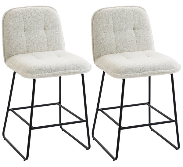 HOMCOM Set di 2 Sgabelli da Bar, Sgabelli Imbottiti con Seduta Extra-Larga, in Tessuto Bouclé, Crema | Aosom Italy
