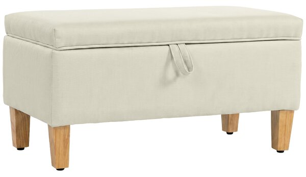 HOMCOM Panca Contenitore, Poggiapiedi Imbottito Effetto Lino con Piedi in Legno di Caucciù, 71x37x36 cm, Beige | Aosom Italy