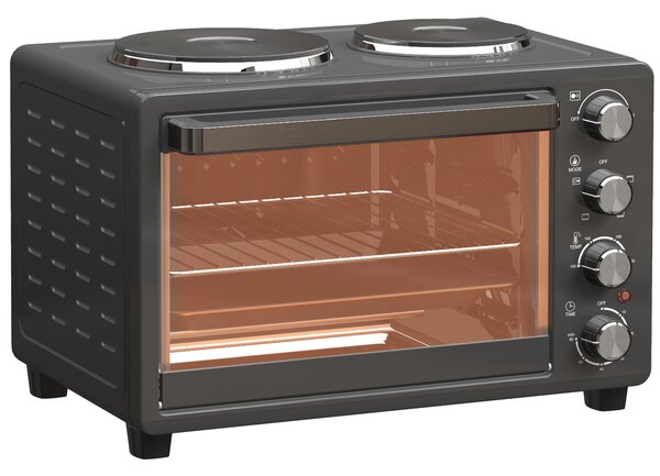 HOMCOM Forno Elettrico da Appoggio 28L 2600W con Piastre Riscaldanti, Temperatura Regolabile, Timer e Teglia, 48,6x36,3x33 cm, Nero | Aosom Italy