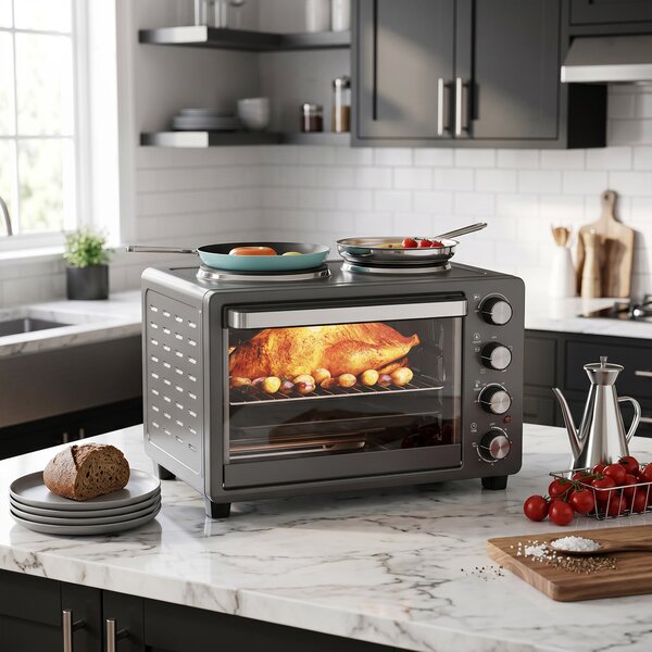 HOMCOM Forno Elettrico da Appoggio 28L 2600W con Piastre Riscaldanti, Temperatura Regolabile, Timer e Teglia, 48,6x36,3x33 cm, Nero | Aosom Italy