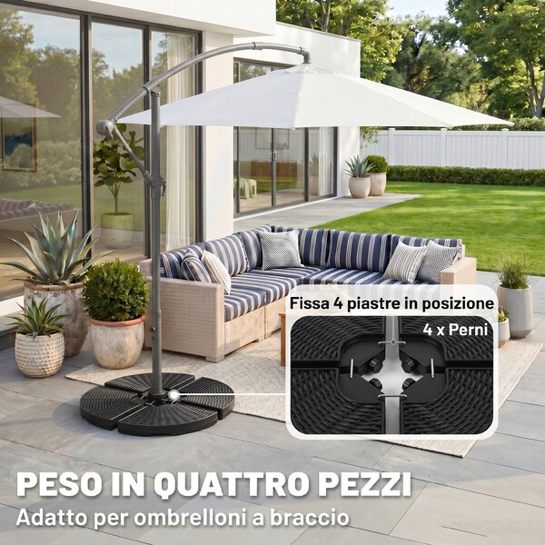 Outsunny Base per Ombrellone a Braccio in HDPE, Set di 4 Pezzi di 1.6kg Ciascuno, Riempibili con Acqua o Sabbia, Ø100x8cm | Aosom
