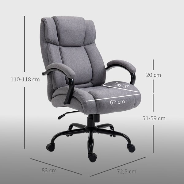 Vinsetto Sedia Ufficio Ergonomica in Tessuto Effetto Lino, Portata 220kg, Girevole, Altezza Regolabile, Grigio Chiaro | Aosom Italy