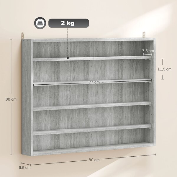 HOMCOM Vetrina per Collezionismo a 4 Ripiani Regolabili in Legno con Ante in Vetro, 80x9.5x60 cm, Grigio | Aosom Italy