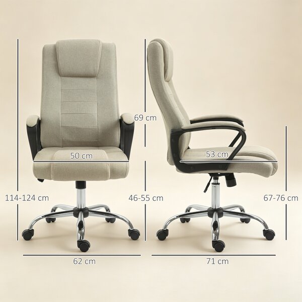 Vinsetto Sedia da Ufficio Ergonomica Inclinabile Girevole in Tessuto Effetto Lino con Poggiatesta, Beige | Aosom Italy