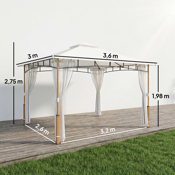 Outsunny Gazebo 3 x 3,6 m, Tetto Doppio UPF50+ con Rete, Crema | Aosom Italy