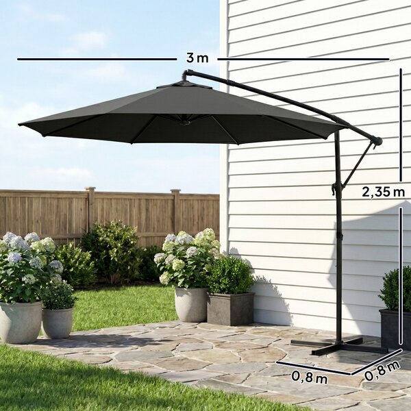 Outsunny Ombrellone da Giardino a Sbalzo Regolabile, 3x3m, Nero | Aosom Italy