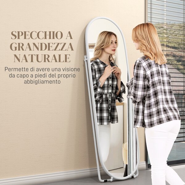 HOMCOM Specchio a Figura Intera da Terra con Supporto Pieghevole, Vetro e Metallo, 40x41x159 cm, Bianco | Aosom Italy