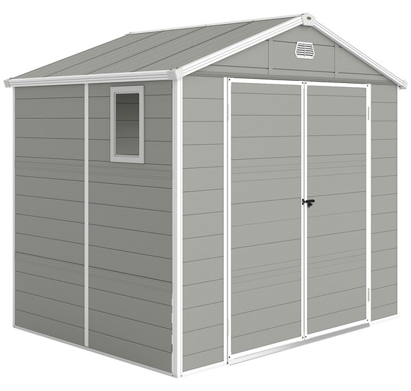 Outsunny Casetta da giardino con tetto a due falde, Capanno per attrezzi, 240 x 190 x 180/228 cm e 4,1 m², Grigio | Aosom Italy