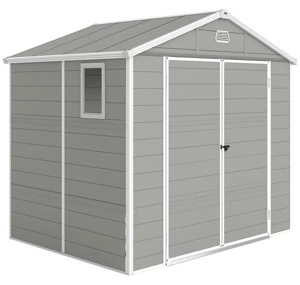 Outsunny Casetta da giardino con tetto a due falde, Capanno per attrezzi, 240 x 190 x 180/228 cm e 4,1 m², Grigio | Aosom Italy