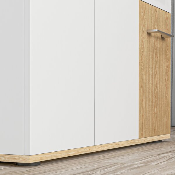 HOMCOM Credenza con 3 porte, 2 cassetti e ripiano regolabile, 90 x 30 x 75,5 cm, Bianco e legno naturale | Aosom Italy