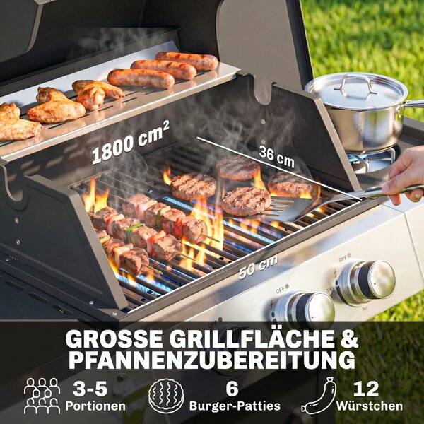 Outsunny Gas BBQ, 3 Burners, Side Burner, Cast Iron Grills, Side Tables Included. | Aosom Italy