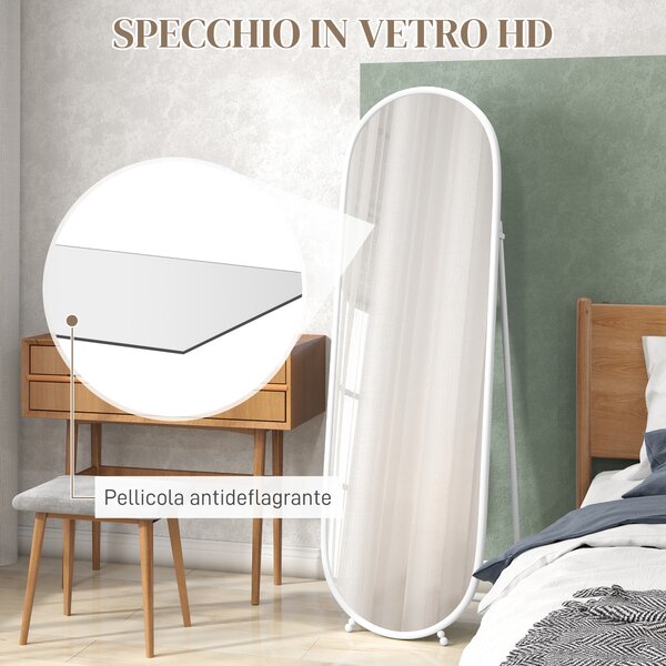 HOMCOM Specchio a Figura Intera da Terra con Supporto Pieghevole, Vetro e Metallo, 40x41x159 cm, Bianco | Aosom Italy