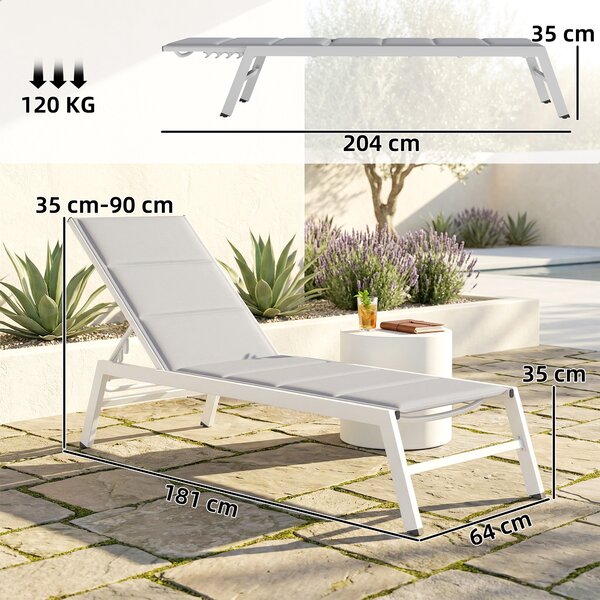 Outsunny Sdraio Imbottita, Schienale 6 Posizioni, Telaio Alluminio, Capacità 120 Kg, Grigio Chiaro | Aosom Italy