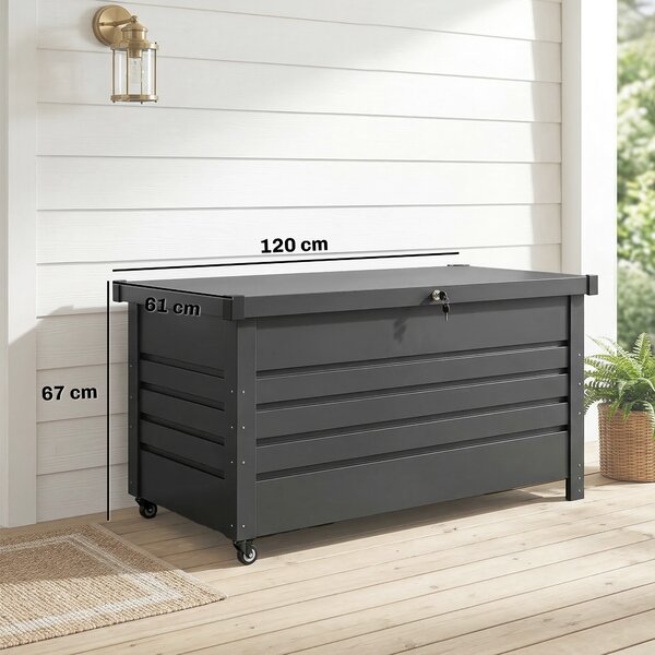 Outsunny Cassa 350L, Box Metallo con Coperchio Bloccabile, Ruote, Maniglie Laterali, Grigio | Aosom Italy