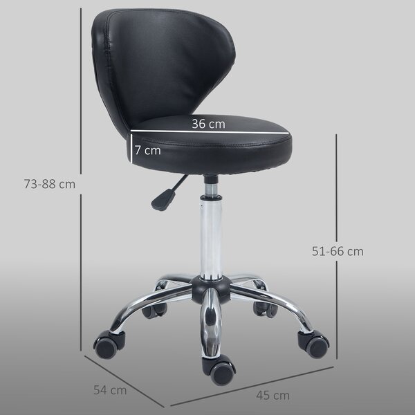 HOMCOM Sgabello Regolabile Girevole a 360°, Sgabello da Estetista con Schienale, in Acciaio, Finta Pelle, Nero | Aosom Italy