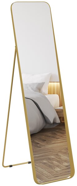 HOMCOM Specchio da Terra 40x160cm Rettangolare a Figura Intera con Cavalletto Autoportante, Oro | Aosom Italy