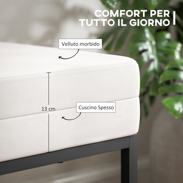 HOMCOM Panca da Ingresso Moderno in Acciaio, Spugna e Tessuto Vellutato con Piedini Regolabili, 94x42x44 cm, Crema | Aosom Italy