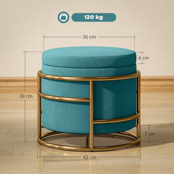 HOMCOM Pouf Contenitore Rotondo in Velluto con Vano da 24L e Coperchio Rimovibile, Ø42x39 cm, Verde | Aosom Italy