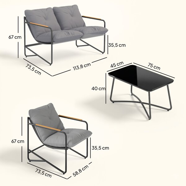 Outsunny Set Giardino 4 Posti con Cuscini Spessi, Salotto Metallo, Grigio Chiaro | Aosom Italy