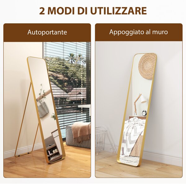 HOMCOM Specchio da Terra 40x160cm Rettangolare a Figura Intera con Cavalletto Autoportante, Oro | Aosom Italy